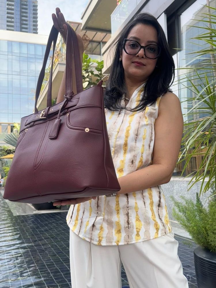 CrossKulture Shoulder Tote Bag for Work and Shopping Maroon-picture-28