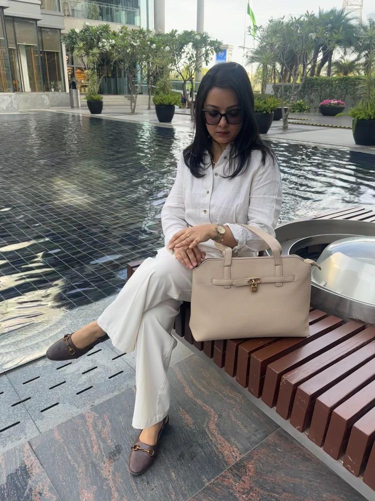 CrossKulture Shoulder Tote Bag for Work and Shopping Beige-picture-17