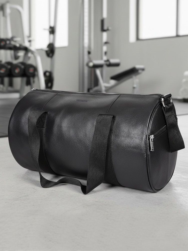 Sassora Genuine Leather Gym And Travel With Adjustable Shoulder Strap Unisex Duffle Bag Black (M)-picture-31