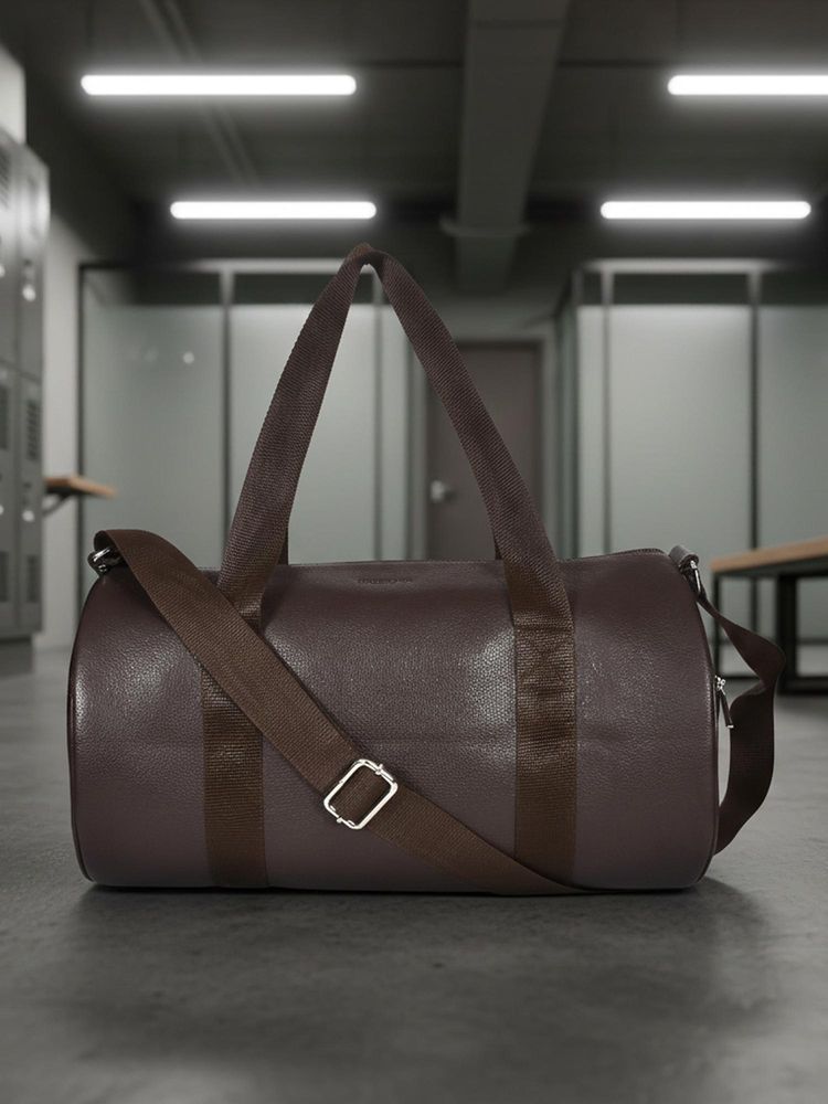 Sassora Genuine Leather Gym And Travel With Adjustable Shoulder Strap Unisex Duffle Bag Brown (M)-picture-32