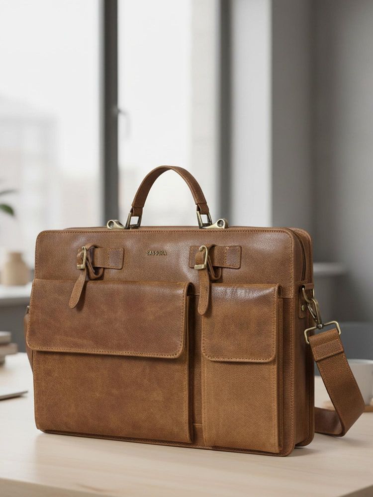 Sassora Genuine Leather Fits 16 Inch Laptop Office Bag For Men And Women (L)-picture-33