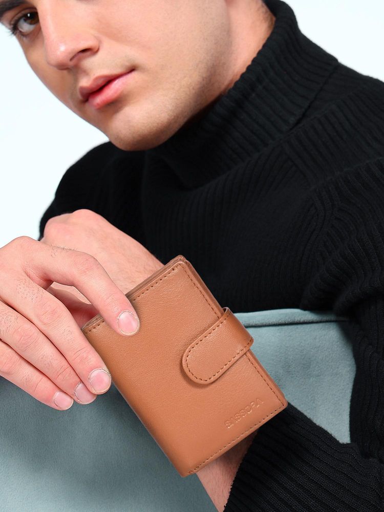 Sassora Genuine Leather Rafid Protected Note Case With Card Mechanism For Unisex Tan (M)-picture-23
