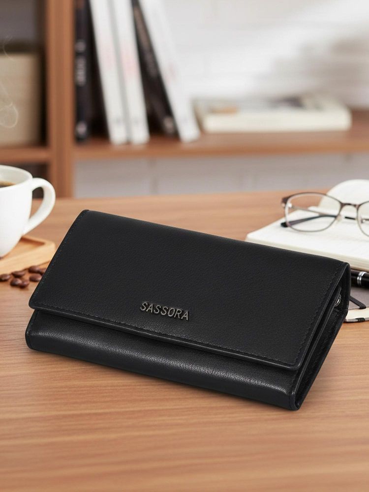Sassora Genuine Leather Rafid Blocking Bifold Clutch Wallet For Women Black (M)-picture-14