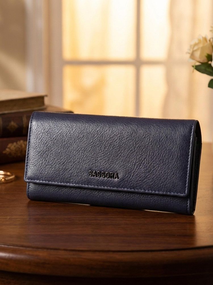 Sassora Genuine Leather Rafid Blocking Bifold Clutch Wallet For Women Navy Blue (M)-picture-15
