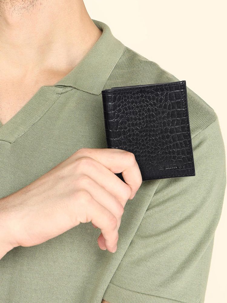 Sassora Genuine Leather Rafid Blocking Bifold With Printed Pattern Wallet For Unisex Black (S)-picture-24