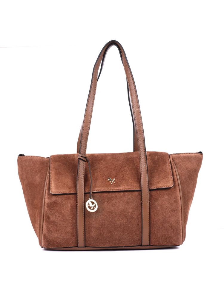 SILVIANO Caramel Tan Suede Handbag With Leather Trim-picture-22