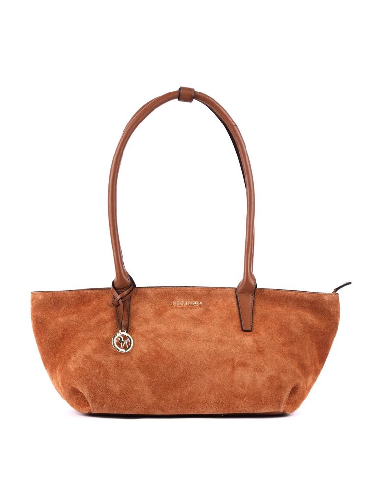 SILVIANO Tan Suede Bowling Handbag With Structured Design-picture-17