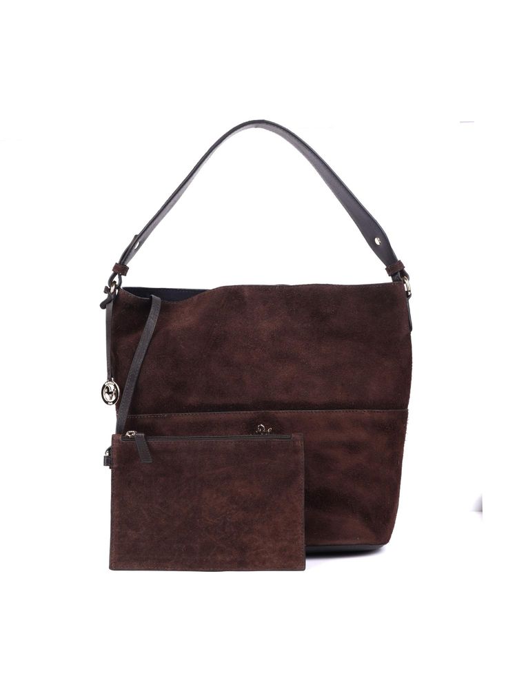 SILVIANO Dark Chocolate Suede Bucket Hand Bag With Detachable Pouch-picture-11