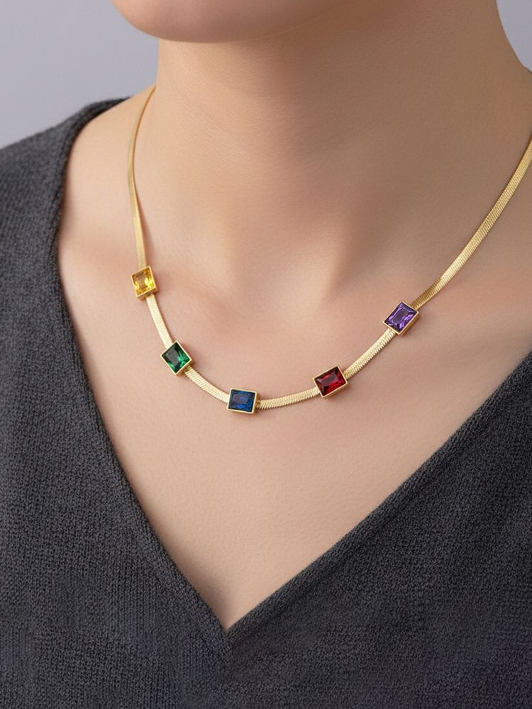 Designs & You Multi-Color Stainless Steel Women Coloured Stone Necklace-image-17