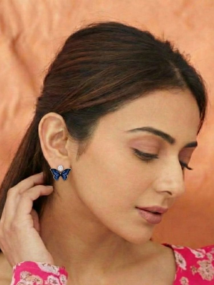 Accessher Blue Brass Women White Stones Earrings-image-5