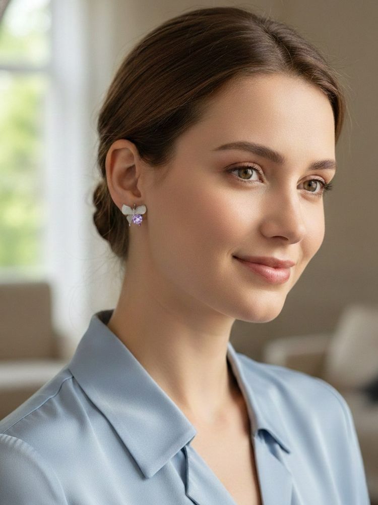 Accessher Lavender Silver Women Statement Earrings-image-3