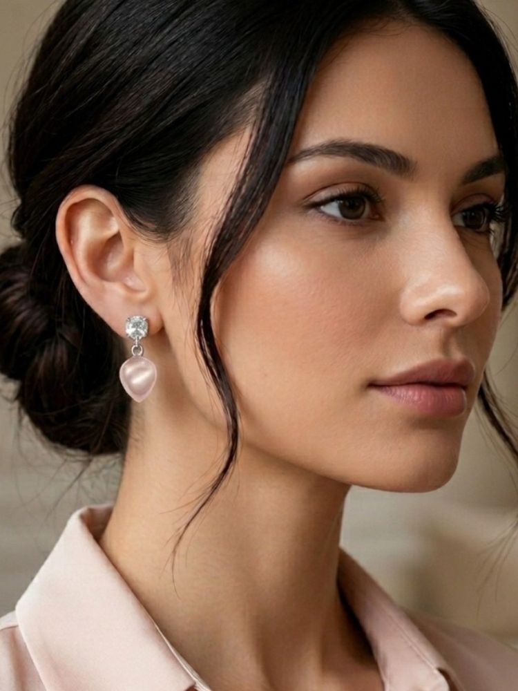 Accessher Pink Silver Women White Stones Earrings-picture-29