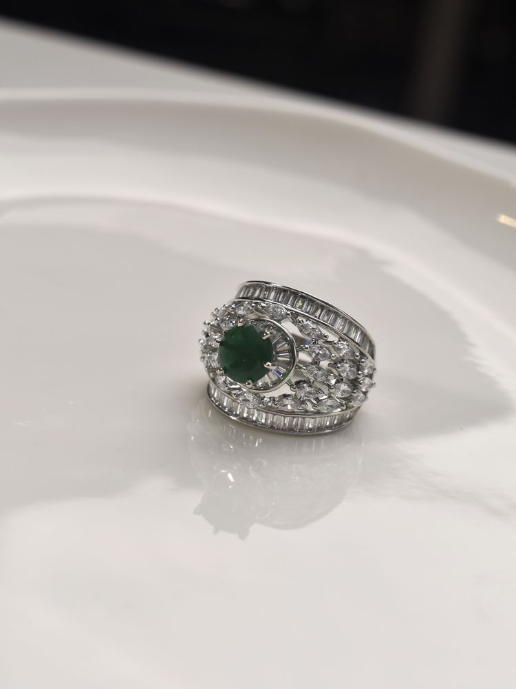 Peach Tassels Green Mixed Metal Women Coloured Stone Ring-image-2
