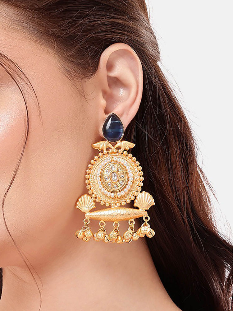 Nuyug Blue Brass Gold Plated Pair Of Earrings-picture-19