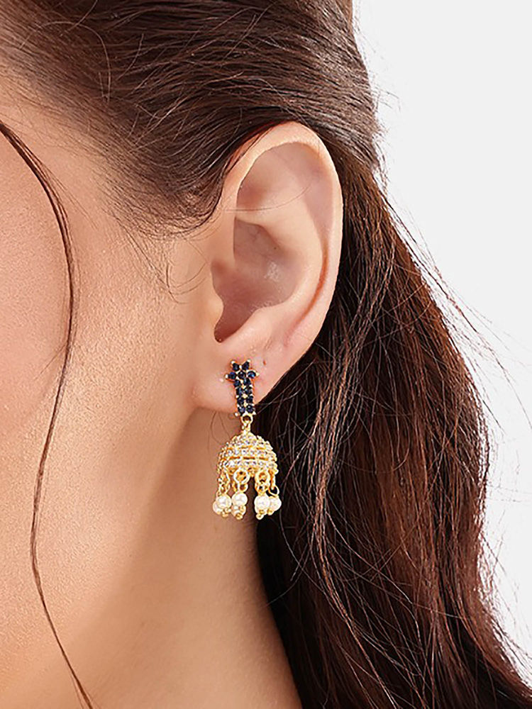 Nuyug Blue Brass Gold Plated Pair Of Earrings-picture-17