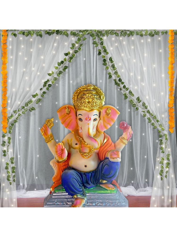 Special You Ganesh Chaturthi Decoration Setup Of Net Curtains& Green Vines-10Pcs-picture-13