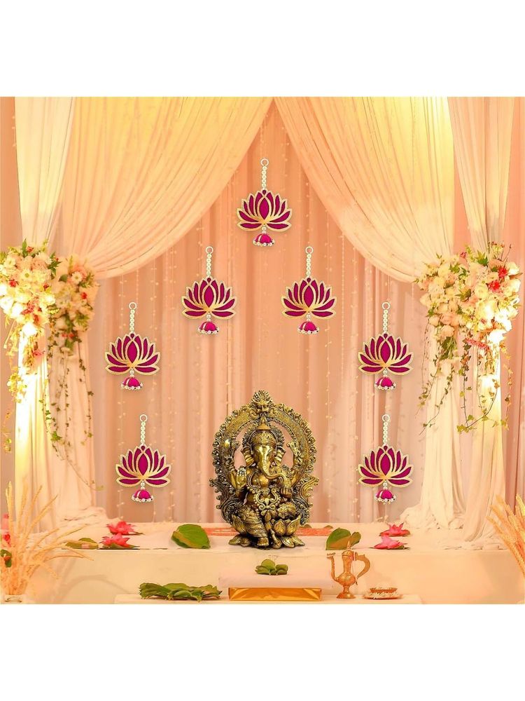 Special You Ganpati Decoration Setup For Home With Lotus Hangings - 7 Pcs-picture-26