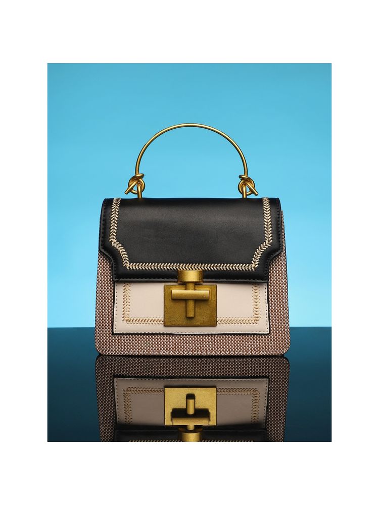Haute Sauce Weave Block Hand Bag with Detachable Strap-image-9