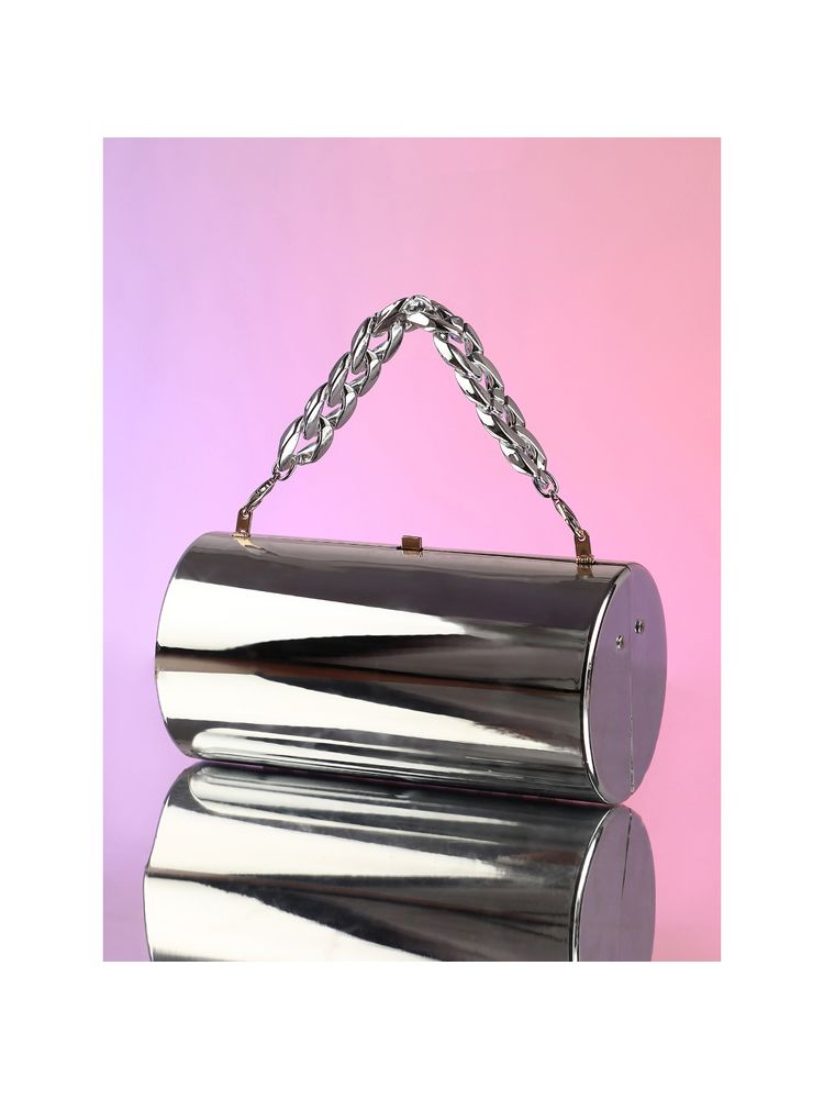 Haute Sauce Silver The Columner Clutch Bag with Detachable Strap-image-6