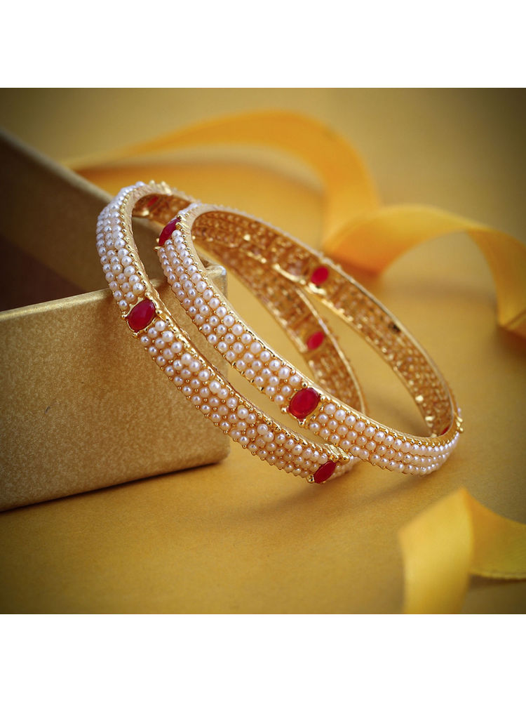 Sukkhi Delightful Gold Plated Wedding Jewellery Pearl Bangles (Set Of 2) (32016BGLDPV900)-picture-14