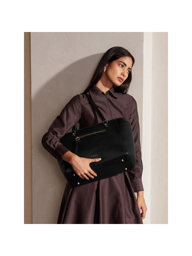 MIRAGGIO Abby Black 14 Inches Laptop Tote Bag Shoulder Bag For Office