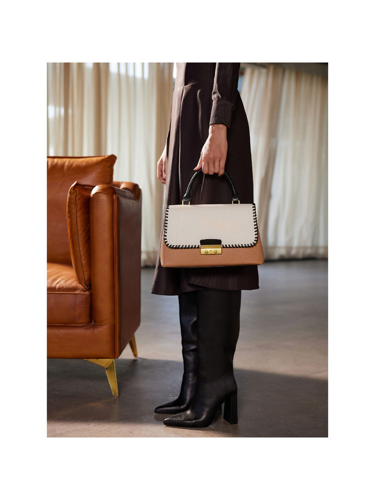MIRAGGIO Edna Beige Top Handle Handbag With Adjustable And Detachable Crossbody Strap-picture-38