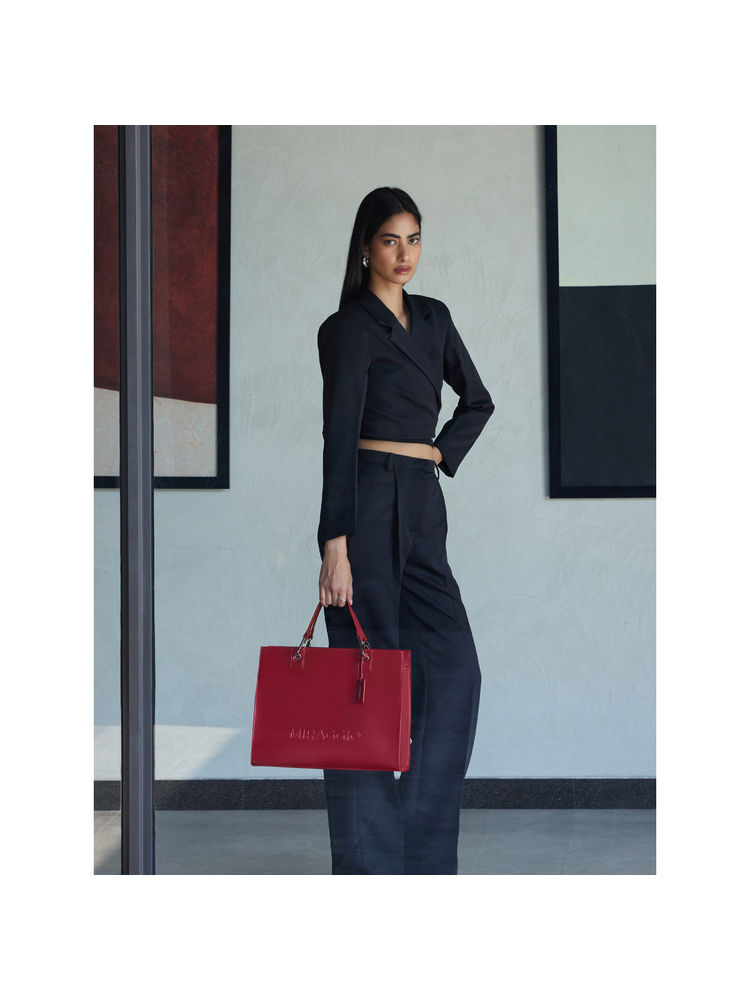 MIRAGGIO Ace Red 13 Inches Laptop Tote Bag With Detachable Shoulder Strap