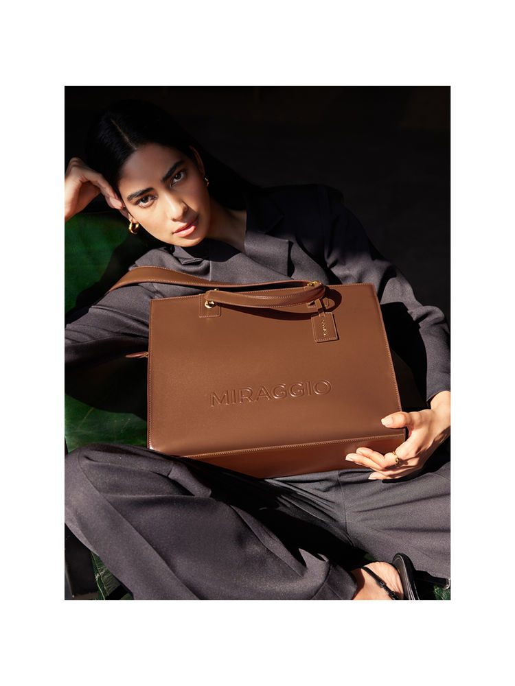 MIRAGGIO Ace Brown 13 Inches Laptop Tote Bag With Detachable Shoulder Strap