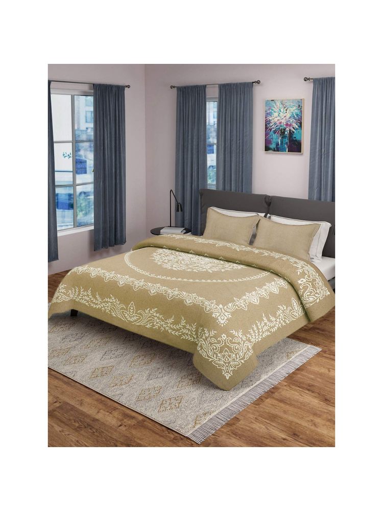 Saral Home Majesty Handmade Cotton Bed Sheet With 2 Pillow Covers-Beige (King)-image-4