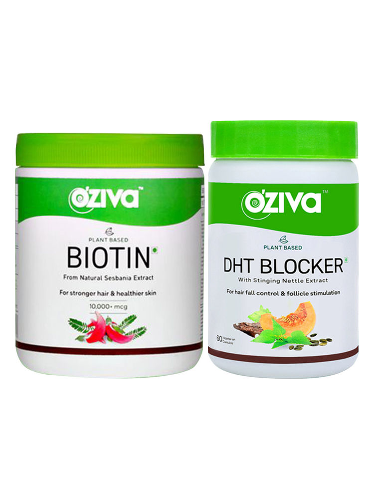 Oziva Hair Re-growth and Hair Fall Reduction Routine (Plant Based Biotin + Plant Based DHT Blocker)