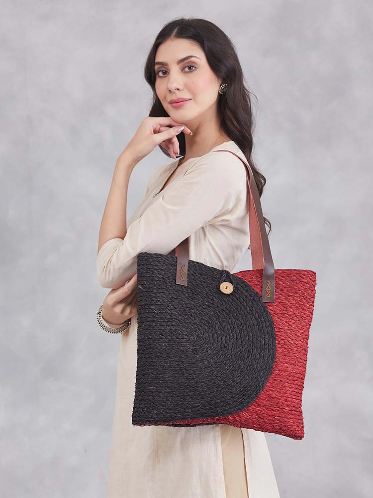 fabindia fashion Fabindia Black Glass Textured Tote Bag-picture-15
