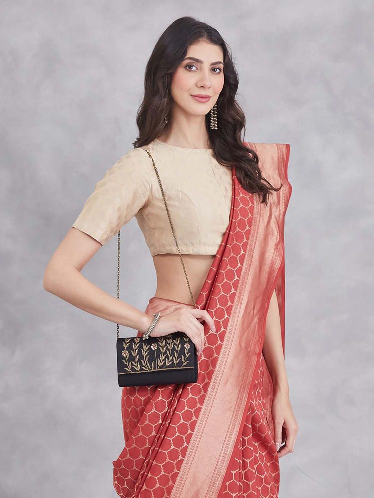 fabindia fashion Fabindia Black Polyester Embroidered Clutch-picture-16