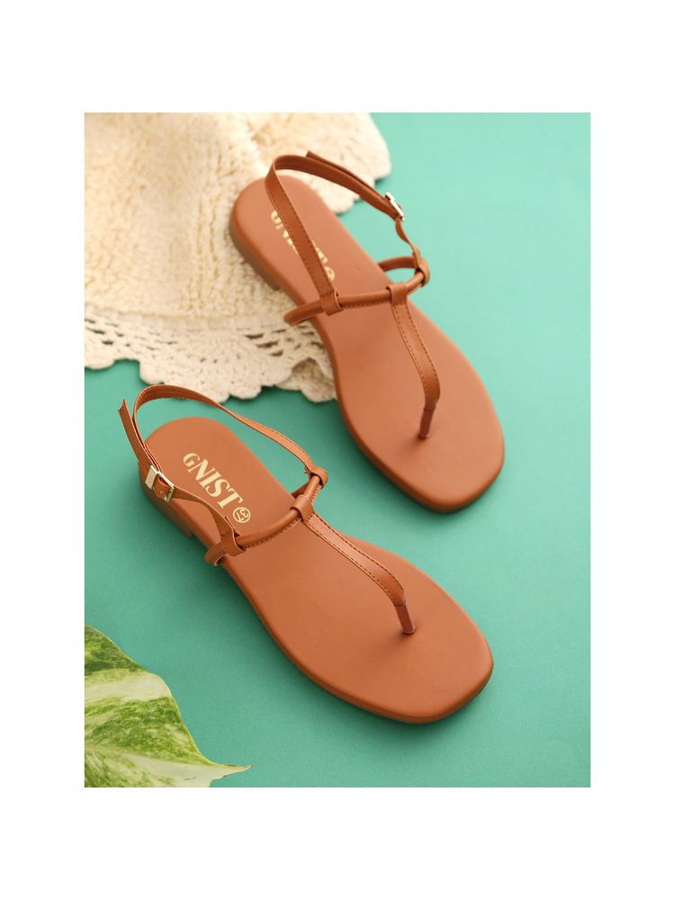 GNIST Tan Office Plain Flat Sandal-image-45