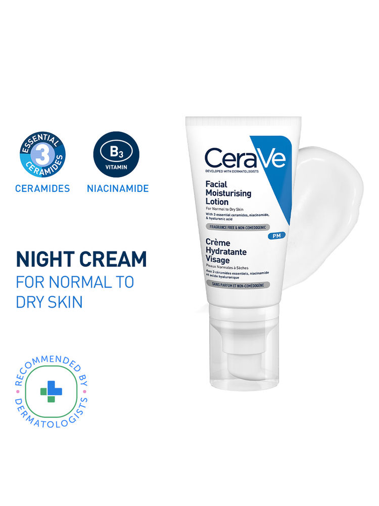 CeraVe PM Facial Moisturizer Lightweight Night Cream with Ceramides, Niacinamide & Hyaluronic Acid