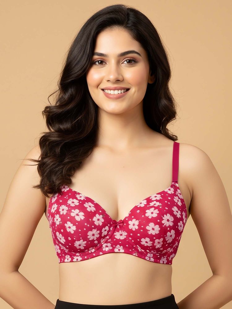 Clovia Red Polyamide Floral Bra