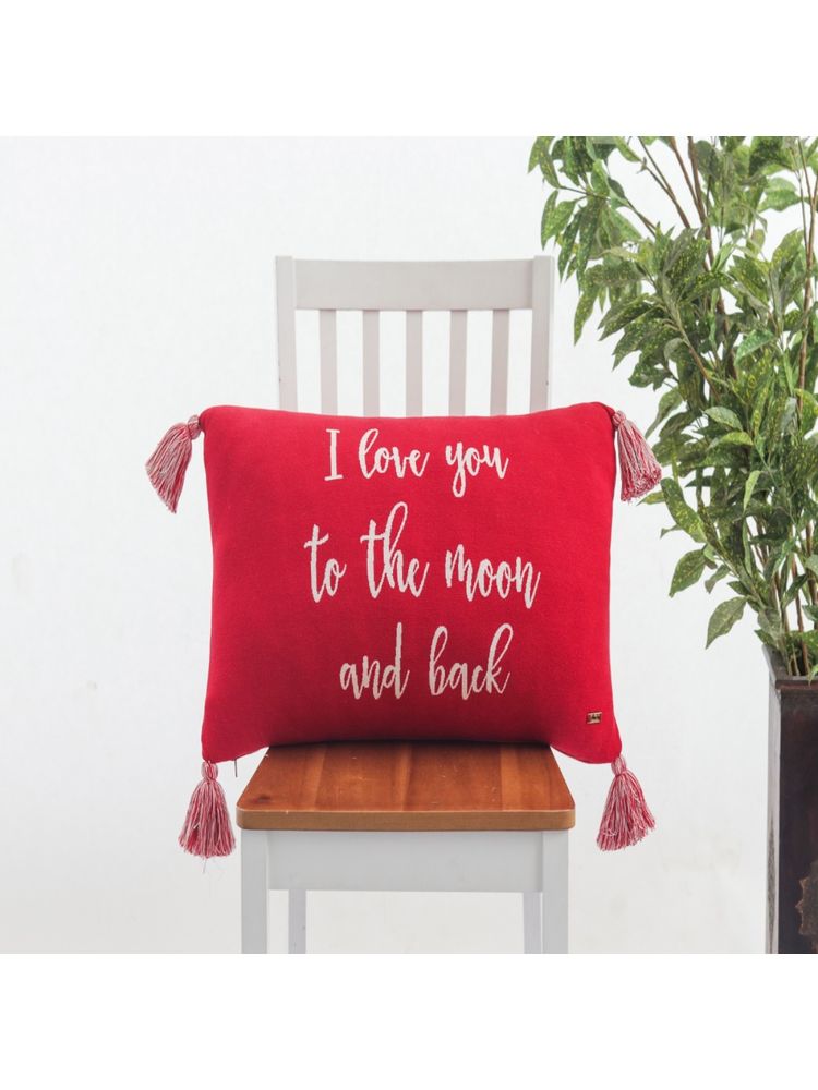 PLUCHI I Love You To The Moon and Back Red Cotton Knitted Decorative16 x 24 Inches Pillow Covers-picture-16