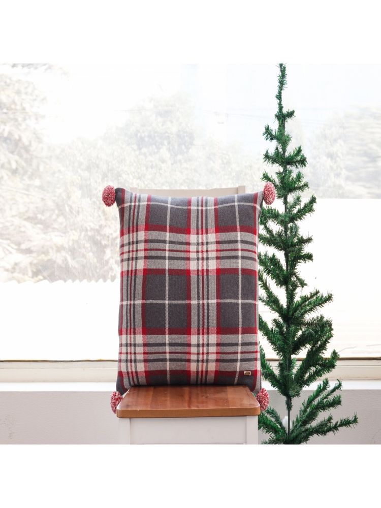 PLUCHI Tartan Plaid Multicolour Cotton Knitted Decorative 20 x 20 Inches Cushion Cover-image-22