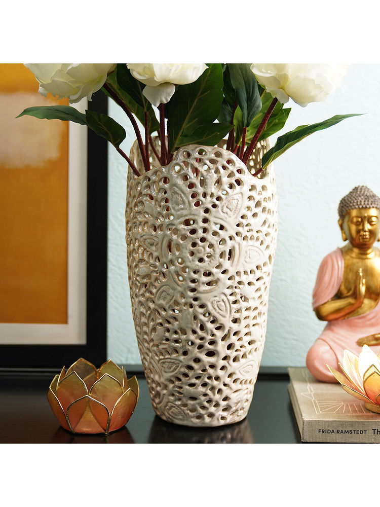 Pure Home + Living Cream Cut-Work Decorative Vase-image-33