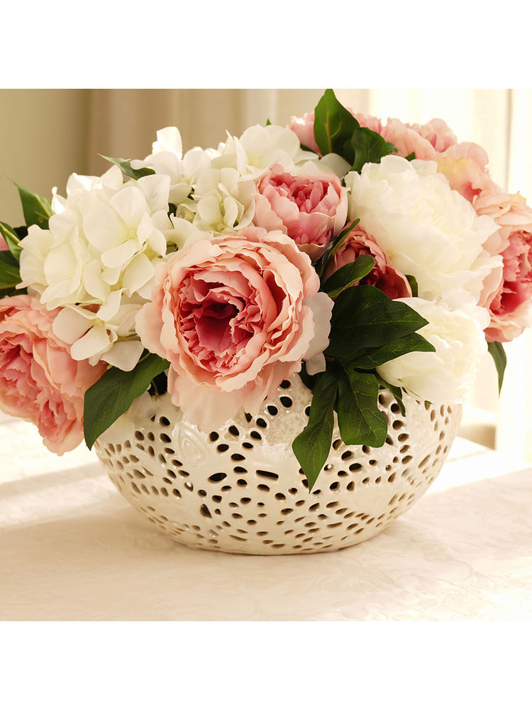 Pure Home + Living Cream Cut-Work Design Bowl Vase-image-34