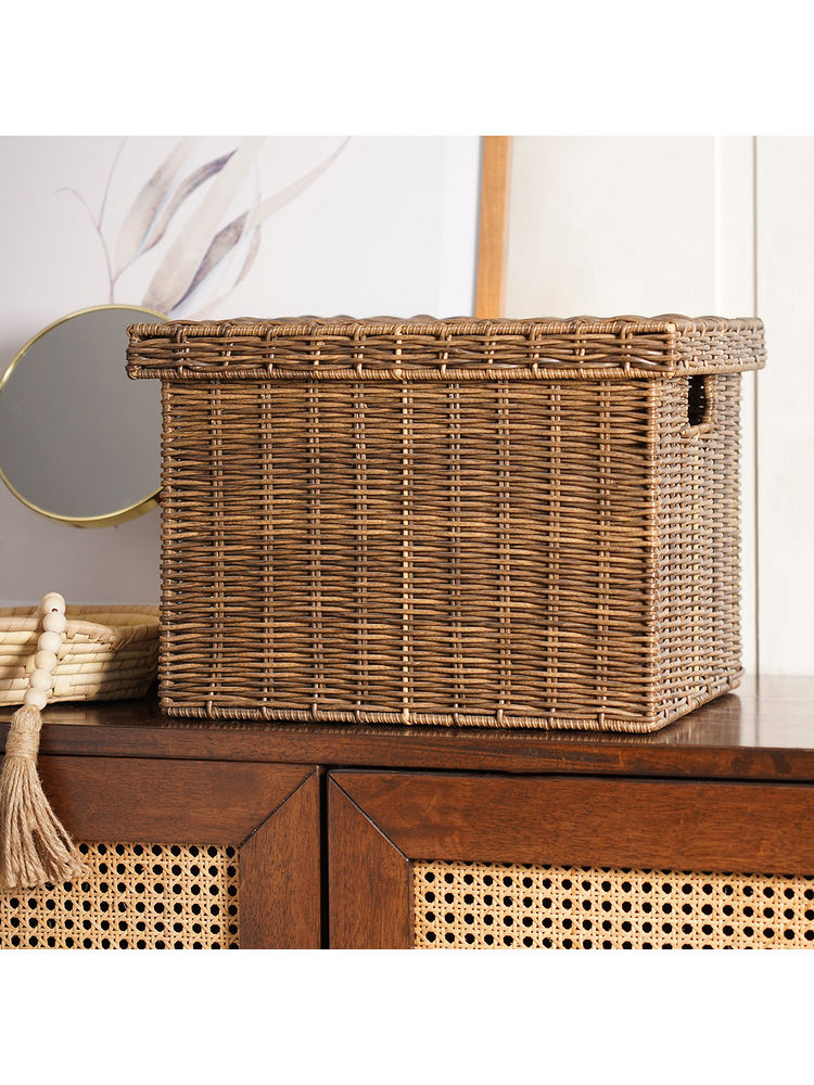 Pure Home + Living Natural Heather Wicker Letter File Box with Lid-image-1