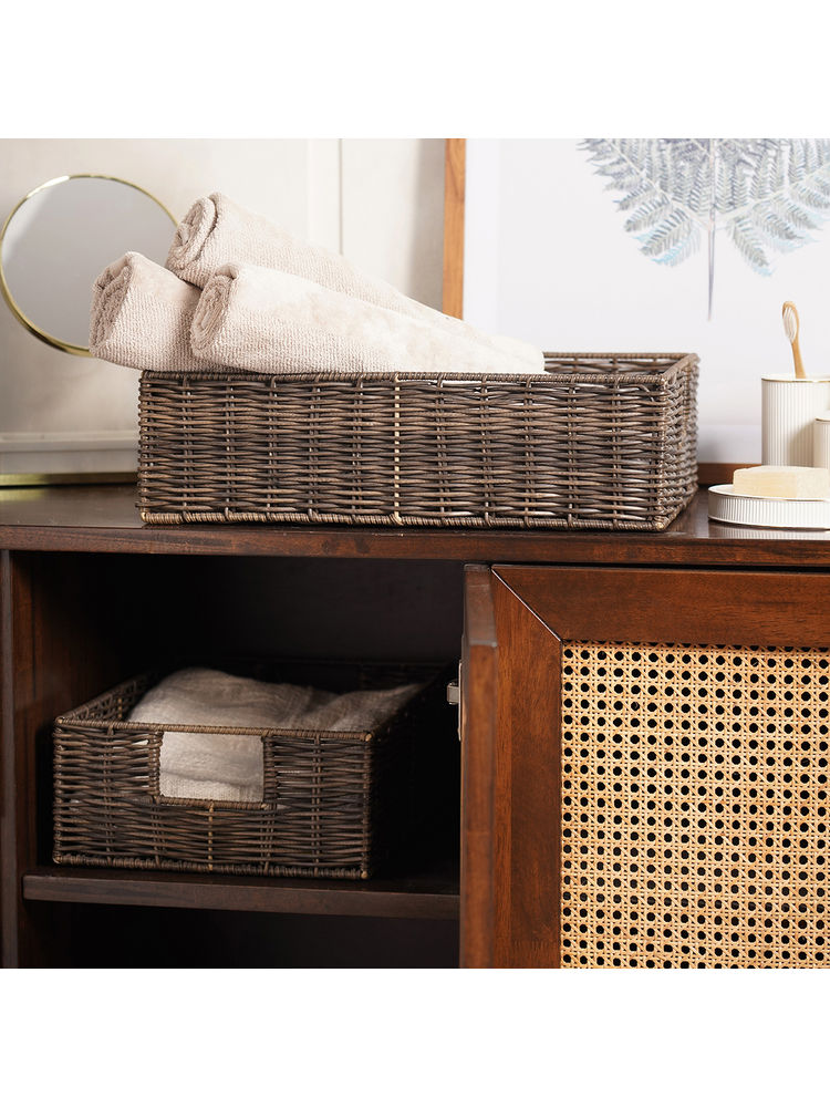 Pure Home + Living Set of 2 Brown Resin Wicker Basket-picture-23