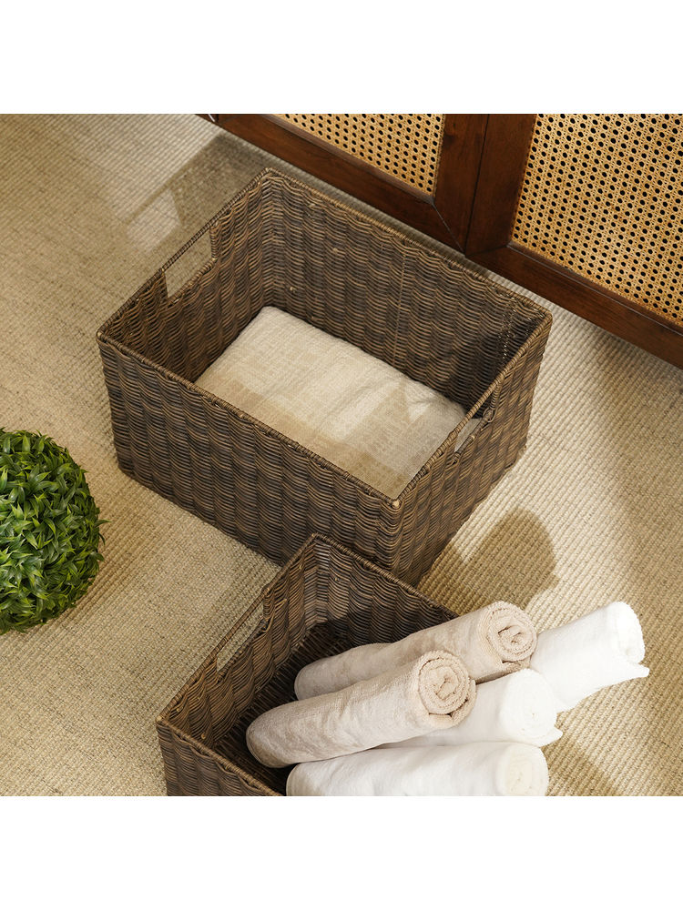Pure Home + Living Set of 2 Brown Resin Wicker Utility Baskets-picture-13