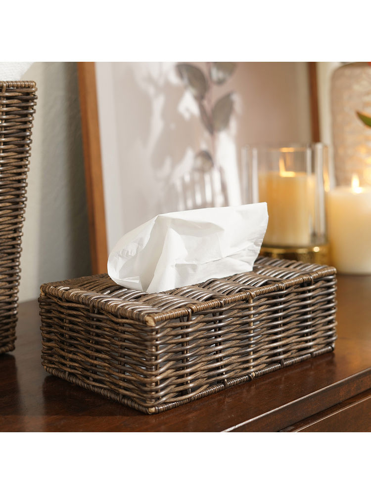 Pure Home + Living Brown Resin Wicker Tissue Box with Cover-image-49