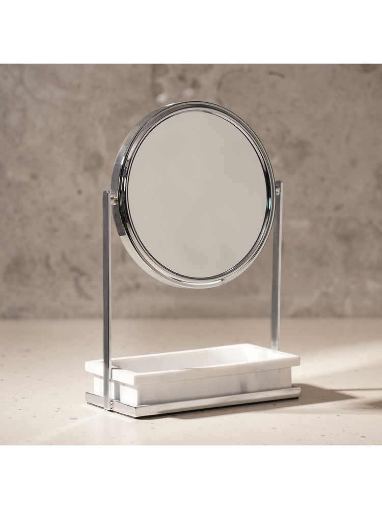 Pure Home + Living Gold Double Sided Metal Vanity Mirror with Polyresin Base-image-5