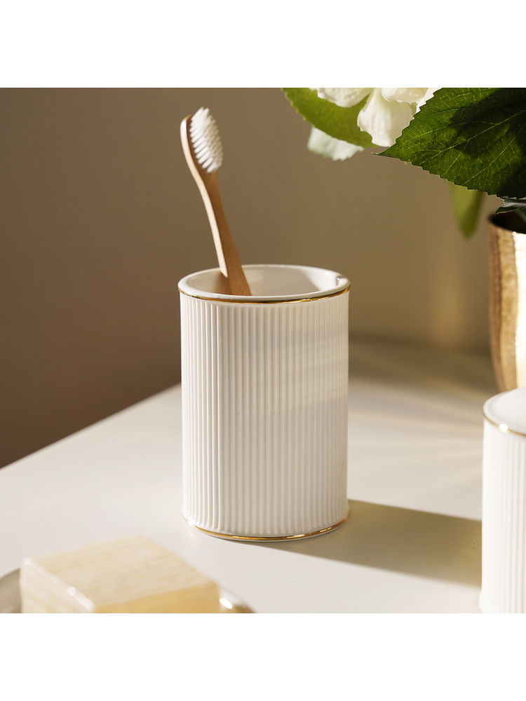 Pure Home + Living White Ribbed Porcelain Toothbrush Holder-image-28