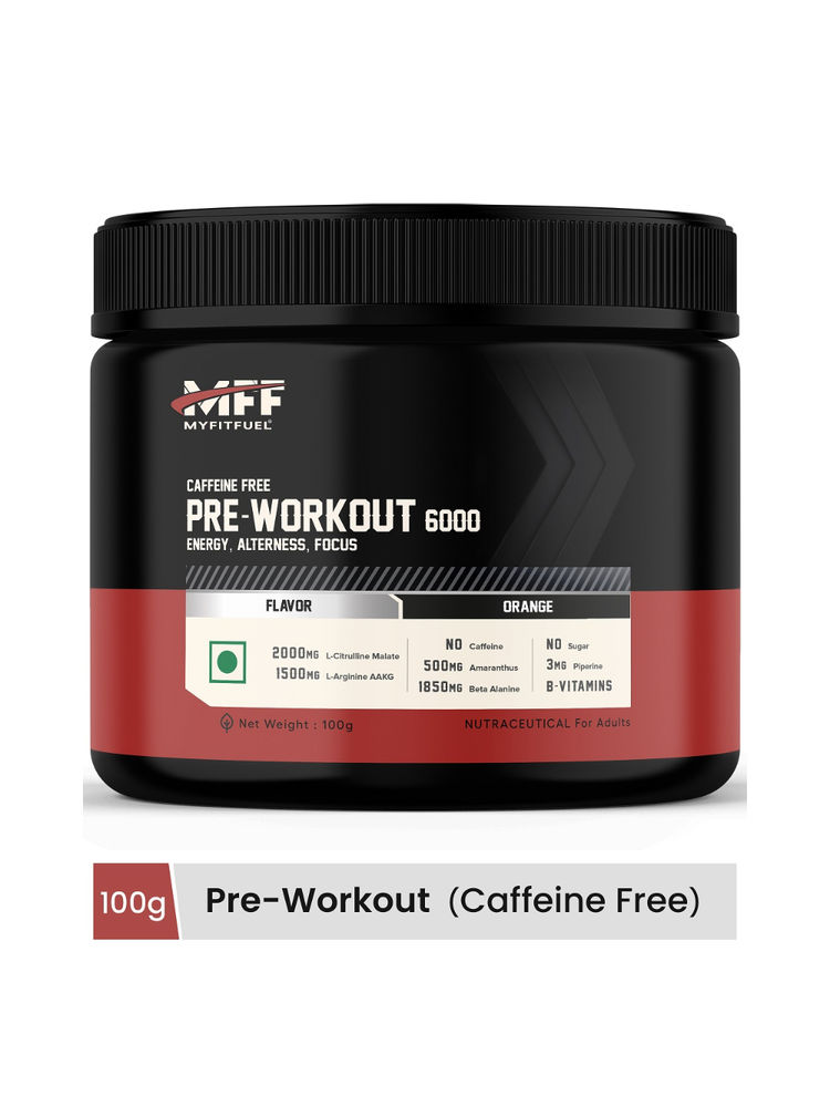 MyFitFuel Pre-Workout 6000 Caffeine Free (5.35G Aminos, +8 More Energy, Focus) - Orange