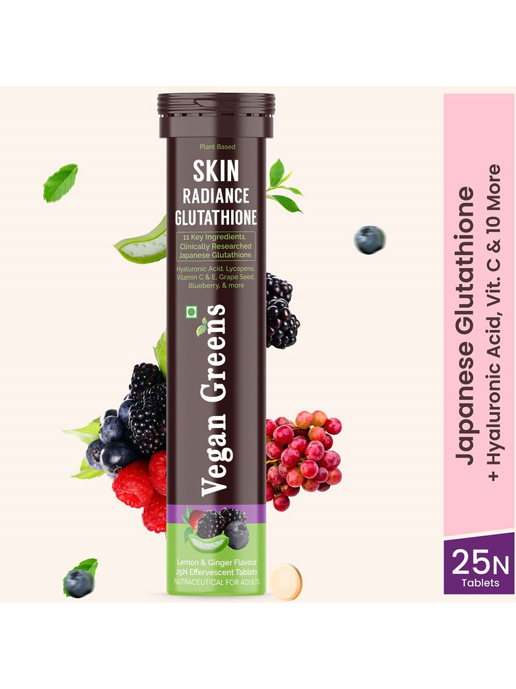 Vegan Greens Skin Radiance Japanese 500mg Glutathione +11 Nutrients Effervescent Tabs - Lemon Ginger