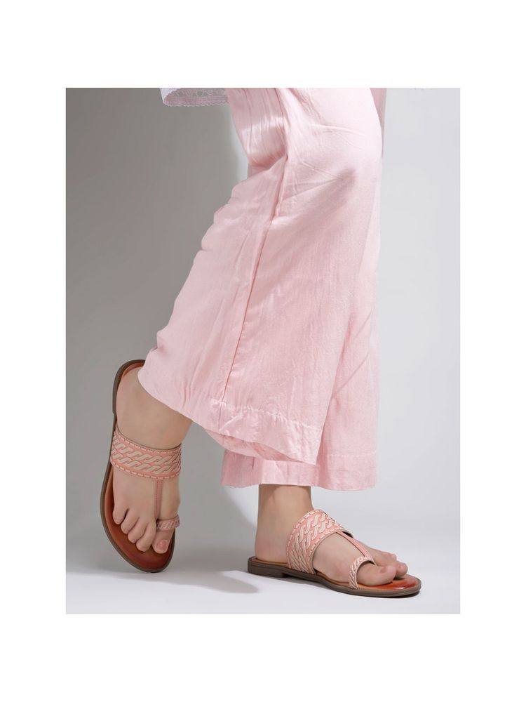Shoetopia Ethnic Peach Kolhapuri Flats For Women & Girls-image-32