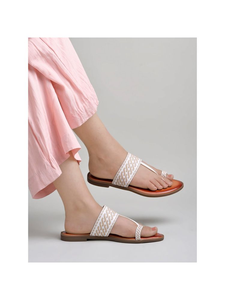 Shoetopia Ethnic White Kolhapuri Flats For Women & Girls-picture-19