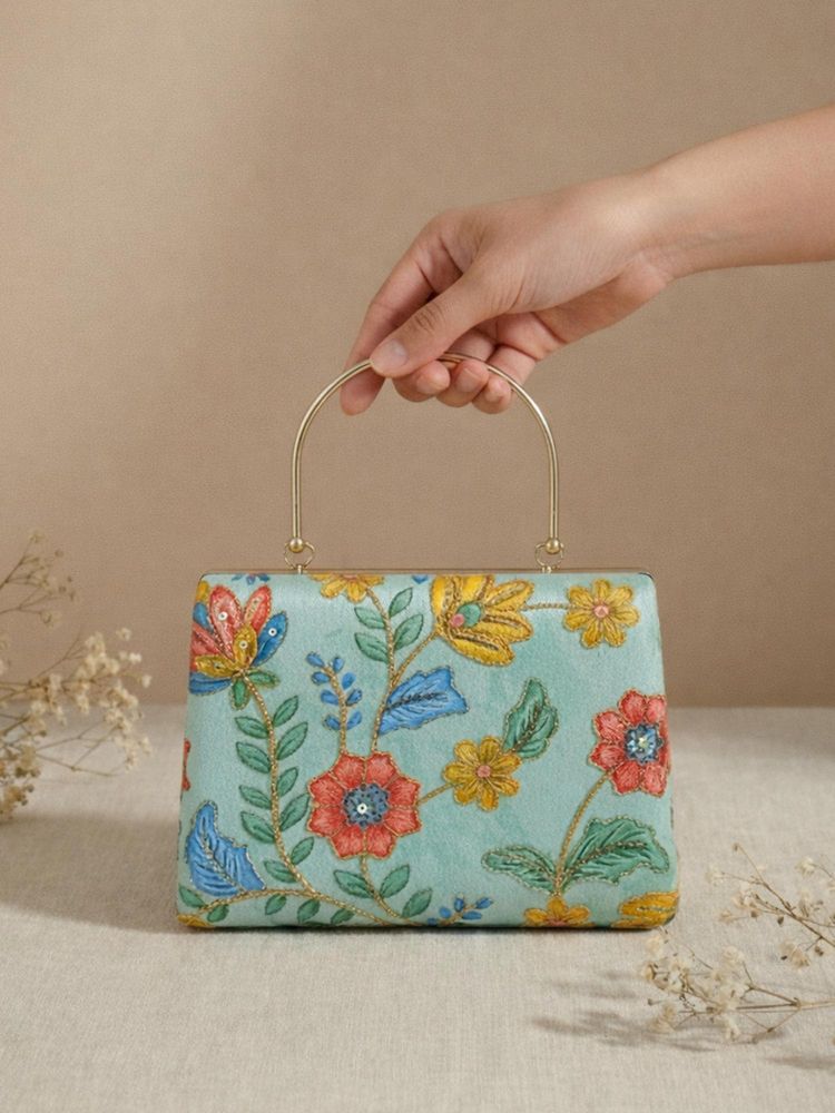 ARTKLIM Pastel Blue Floral Embroidered Clutch-picture-18